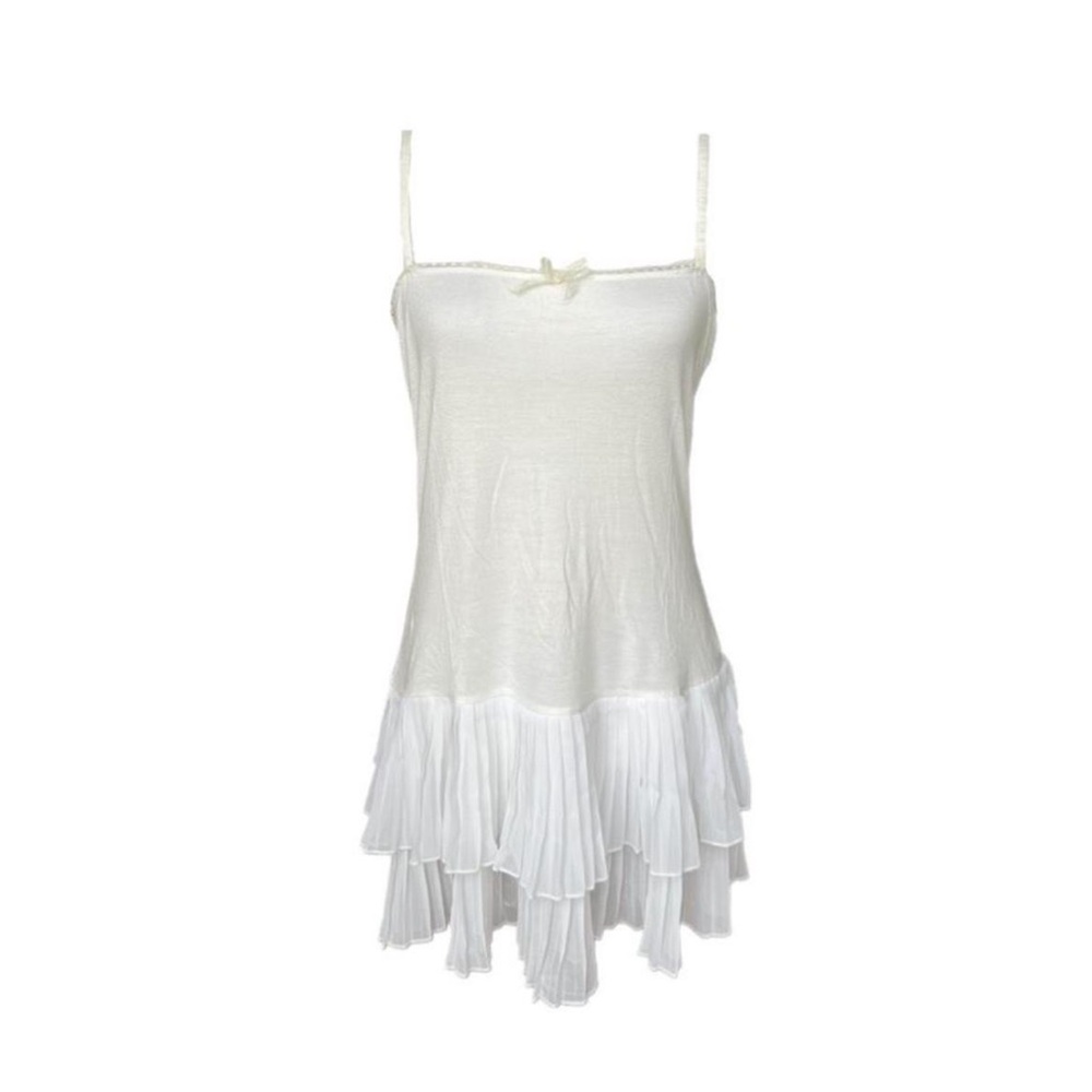La Perla White Ruffle Pajama Dress